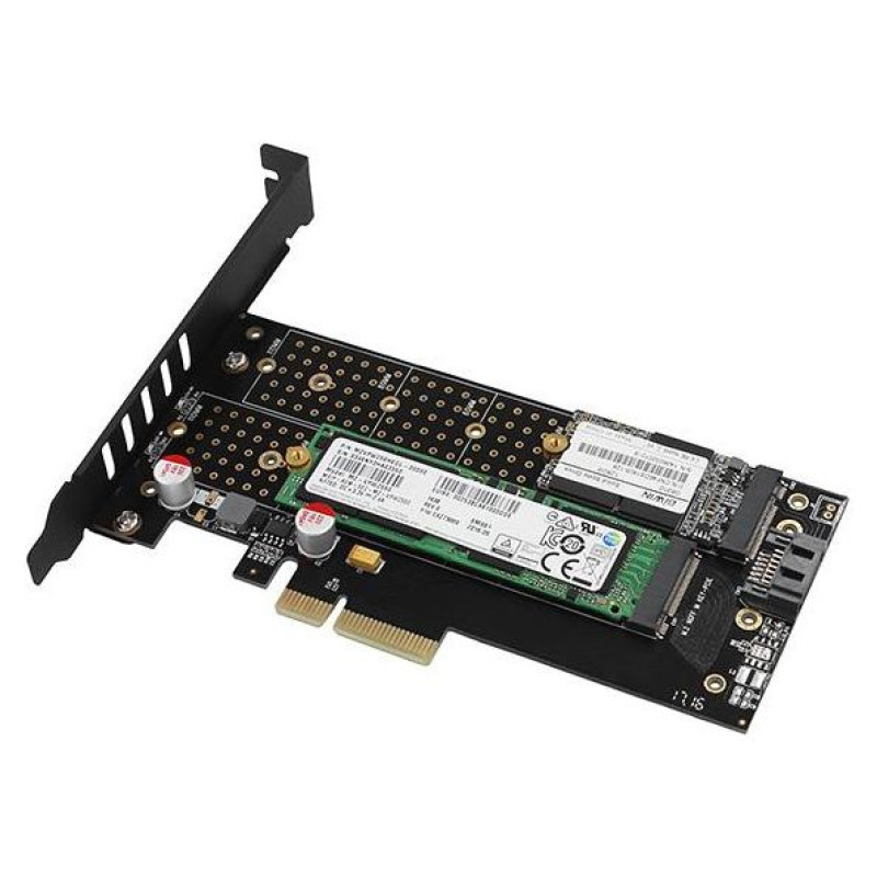 Axagon PCEM2-DC PCI-E 3.0 4x - DUAL M.2 SSD (NVMe + SATA), dual voltage, up to 110mm SSD, fan + heatsink