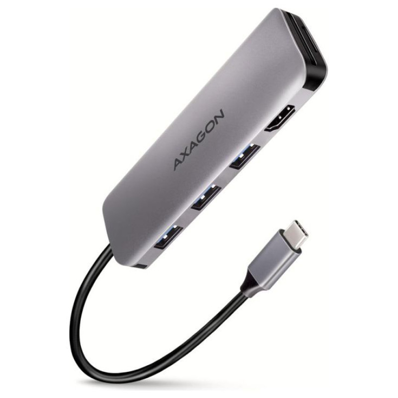 Axagon Multi port USB 3.2 Gen 1 hub. HDMI, card reader and three USB-A outputs. Cable USB-C 20 cm.