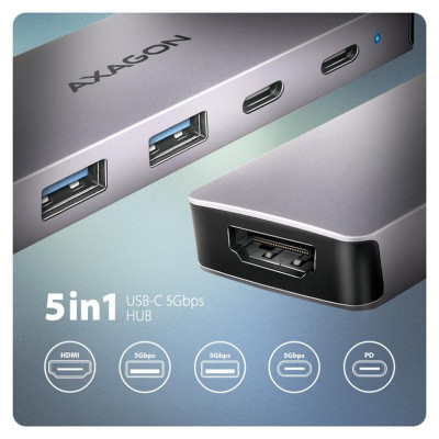 Axagon HMC-5H60 USB-C 3.2 Gen 1 hub, 2x USB-A, 1x USB-C, 4K 60Hz HDMI, PD 100W, 15cm USB-C cable