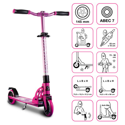 Six Degrees Aluminium Scooter skrejritenis 145 mm, rozā - AU 584