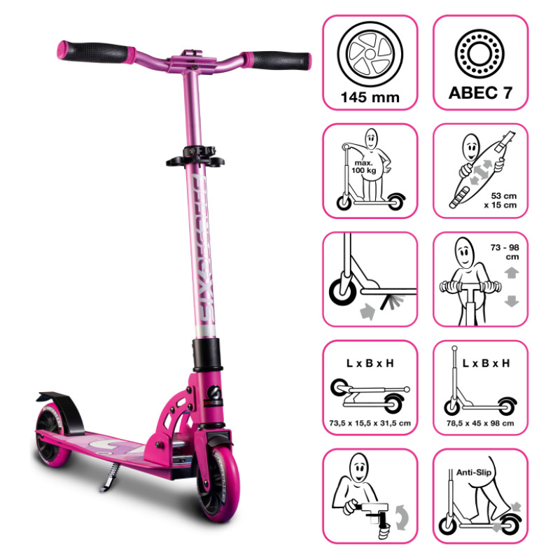 Six Degrees Aluminium Scooter skrejritenis 145 mm, rozā - AU 584