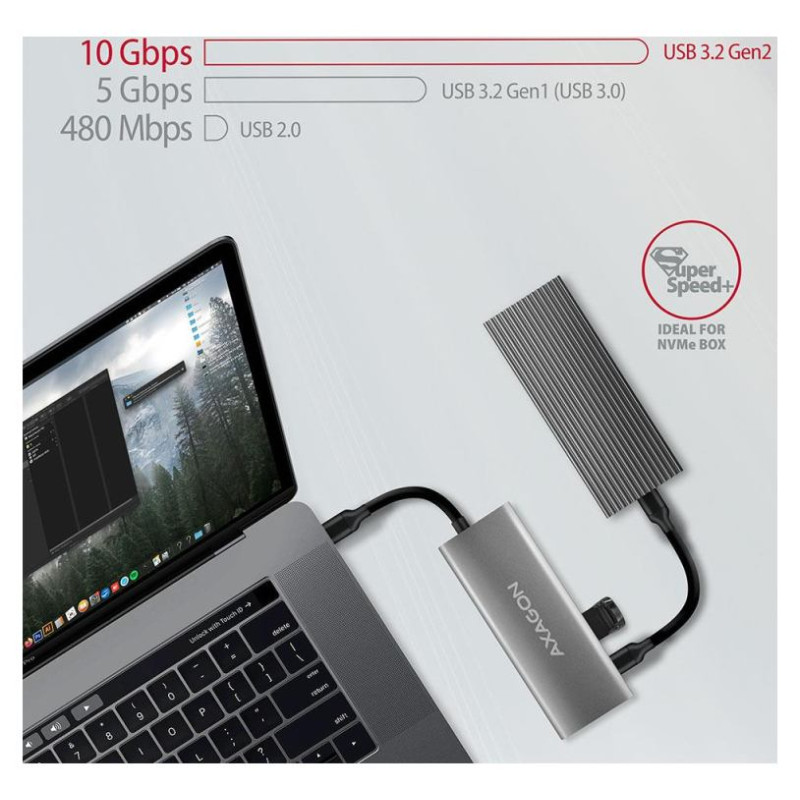 Axagon HMC-5G2 2x USB-A + 2x USB-C + HDMI, USB-C 3.2 Gen 2 10Gbps hub, PD 60W, 13cm USB-C cable