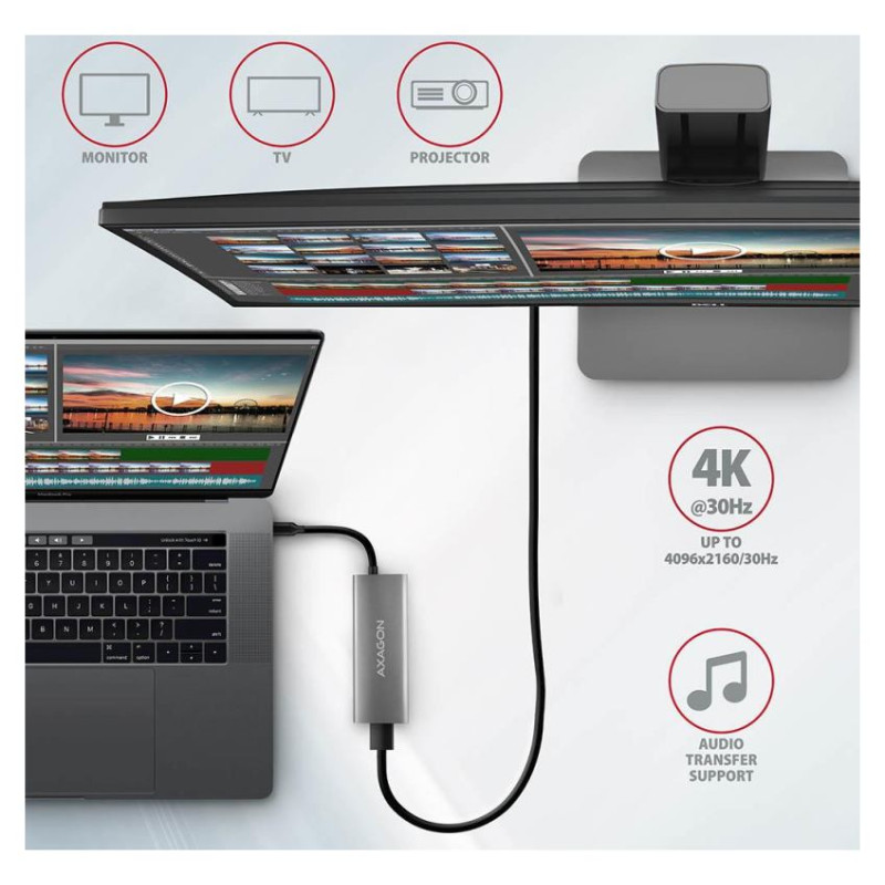 Axagon HMC-5G2 2x USB-A + 2x USB-C + HDMI, USB-C 3.2 Gen 2 10Gbps hub, PD 60W, 13cm USB-C cable