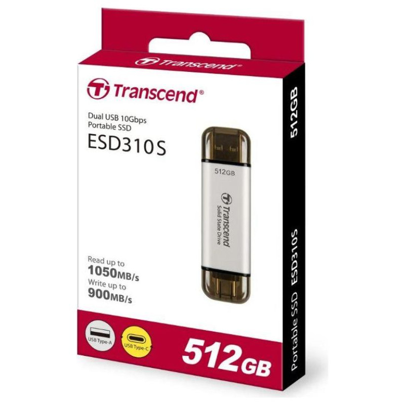 Transcend External SSD|TRANSCEND|ESD310|512GB|USB-C|USB|3D NAND|Write speed 900 MBytes/sec|Read speed 1050 MBytes/sec|TS512GESD310S
