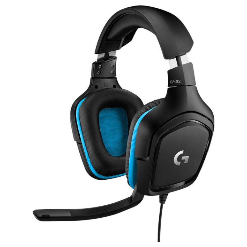 Logitech G432 Wired Gaming Headset 7.1 - LEATHERETTE - BLACK/BLUE - USB