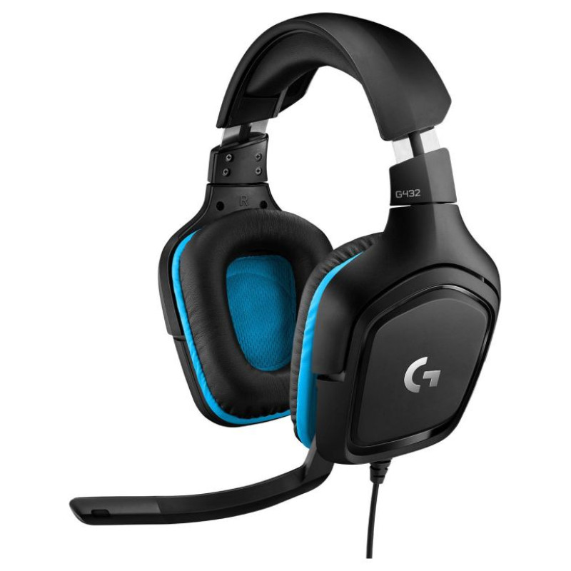 Logitech G432 Wired Gaming Headset 7.1 - LEATHERETTE - BLACK/BLUE - USB