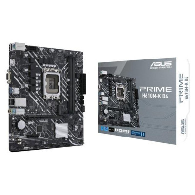 Asus Mainboard|ASUS|Intel H610|LGA1700|MicroATX|Memory DDR4|Memory slots 2|1xPCI-Express 3.0 1x|1xPCI-Express 4.0 16x|1xM.2|1x15pin D-sub|1xHDMI|2xAudio-In|1xAudio-Out|4xUSB 2.0|2xUSB 3.2|1xPS/2|1xRJ45|PRIMEH610M-KD4