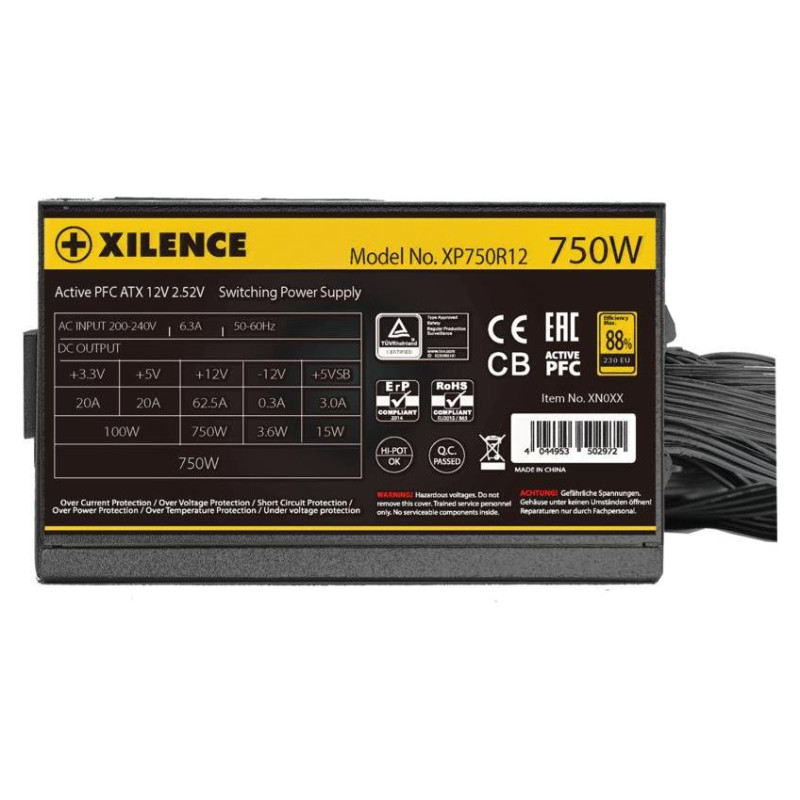 Xilence Power Supply|XILENCE|750 Watts|Efficiency 80 PLUS GOLD|PFC Active|XN335