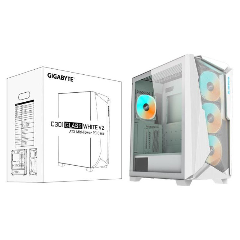 Gigabyte Case|GIGABYTE|C301GW V2|MidiTower|Case product features Transparent panel|Not included|ATX|EATX|MicroATX|MiniITX|Colour White|C301GWV2