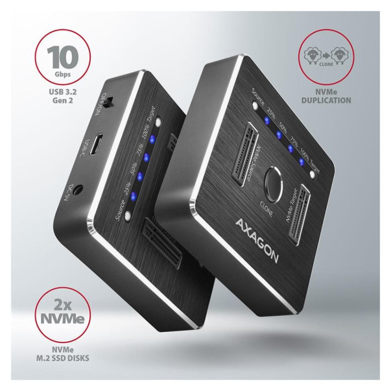 Axagon ADSA-M2C DUAL NVMe CLONE MASTER DOCK SuperSpeed USB-C 10 Gbps docking station