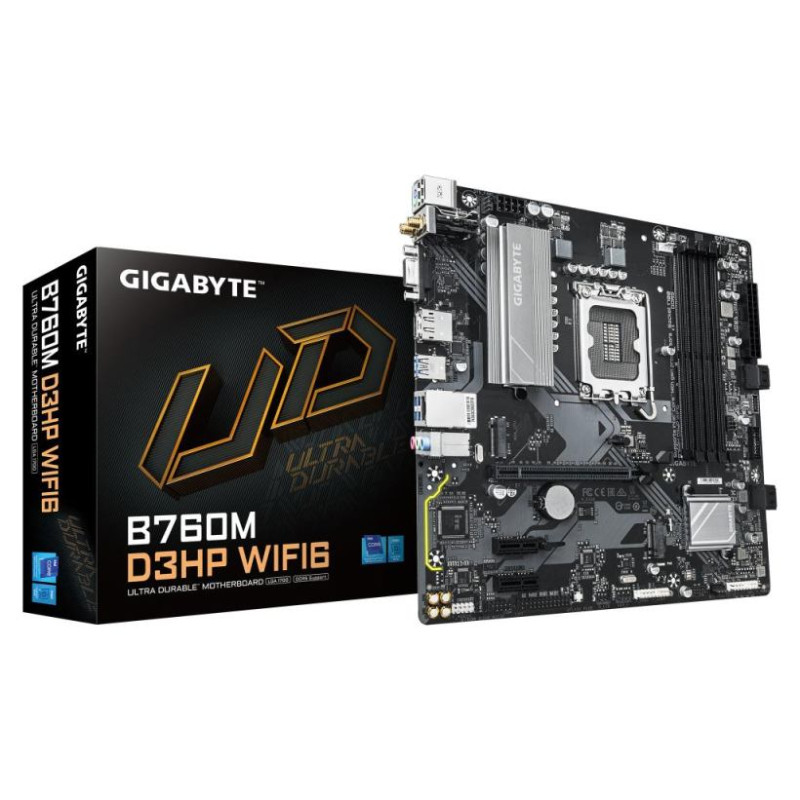 Gigabyte Mainboard|GIGABYTE|Intel B760 Express|LGA1700|Micro-ATX|Memory DDR5|Memory slots 4|2xPCI-Express 3.0 1x|1xPCI-Express 4.0 16x|2xM.2|1x15pin D-sub|1xHDMI|1xDisplayPort|2xUSB 2.0|3xUSB 3.2|1xUSB-C|1xPS/2|1xRJ45|3xAudio port|B760MD3HPWIFI61.0