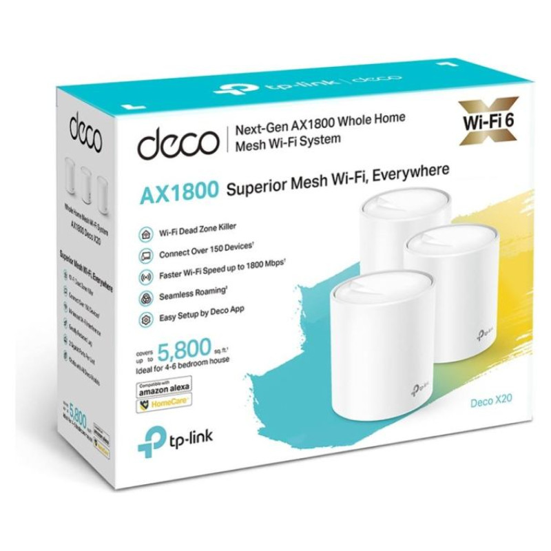 Tp-Link Wireless Router|TP-LINK|Wireless Router|2-pack|1800 Mbps|Mesh|IEEE 802.11a|IEEE 802.11n|IEEE 802.11ac|IEEE 802.11ax|DECOX20(3-PACK)