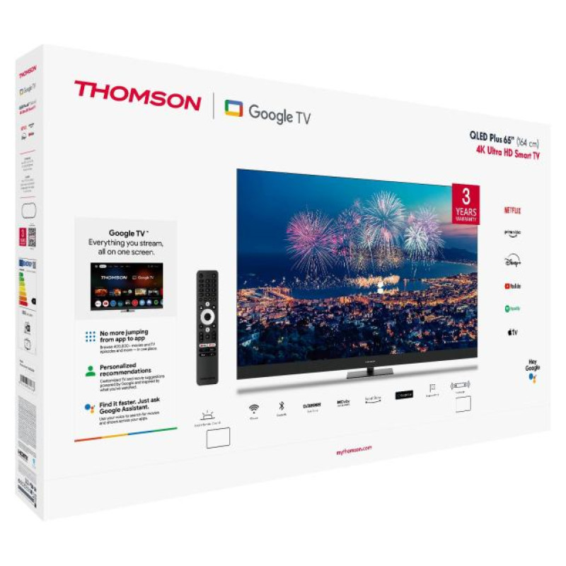 Thomson TV Set|THOMSON|65"|4K/Smart|QLED|3840x2160|Google TV|Black|65QG6C14