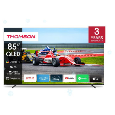 Thomson TV Set|THOMSON|85"|4K/Smart|QLED|3840x2160|Wireless LAN|Bluetooth|Google TV|Black|85QG7S14