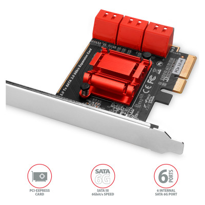 Axagon Six-channel SATA III PCI-Express controller with six internal SATA ports. Standard & Low profile.