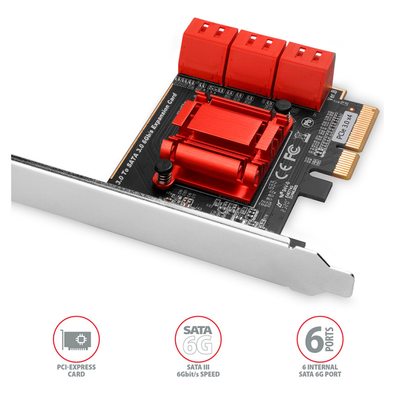 Axagon Six-channel SATA III PCI-Express controller with six internal SATA ports. Standard & Low profile.