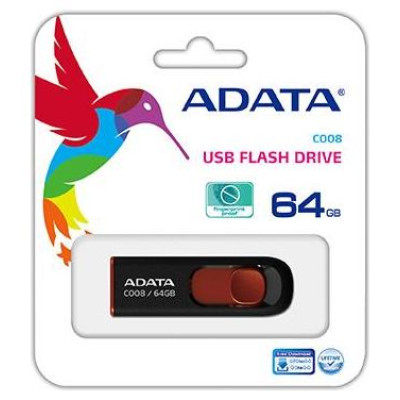 Adata MEMORY DRIVE FLASH USB2 64GB/BLACK/RED AC008-64G-RKD ADATA