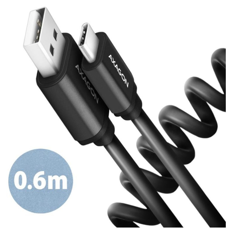 Axagon Data and charging USB 2.0 cable lengh 0.6m. 3A. Black twisted.