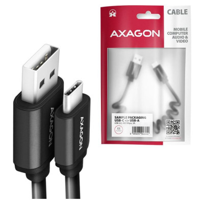 Axagon Data and charging USB 2.0 cable lengh 0.6m. 3A. Black twisted.