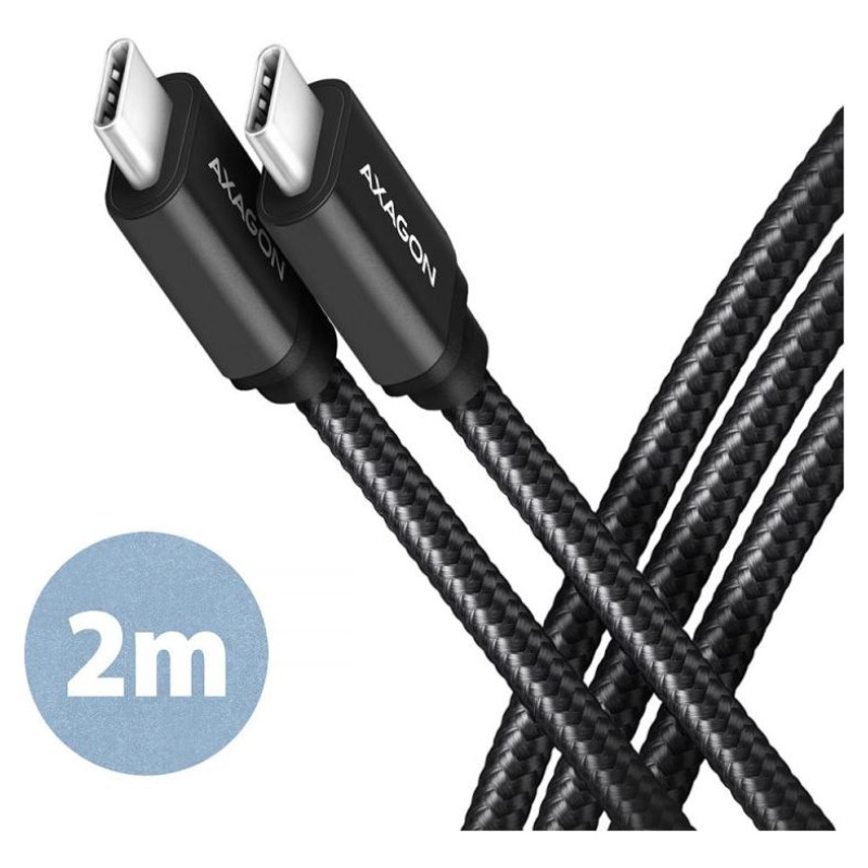 Axagon Data and charging USB 3.2 Gen 1 cable length 2 m. PD 60W, 3A. Black braided.