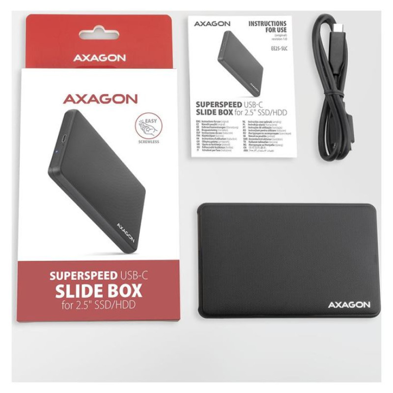 Axagon EE25-SLC USB-C 3.2 Gen1 - SATA 6G 2.5" SLIDE box BLACK