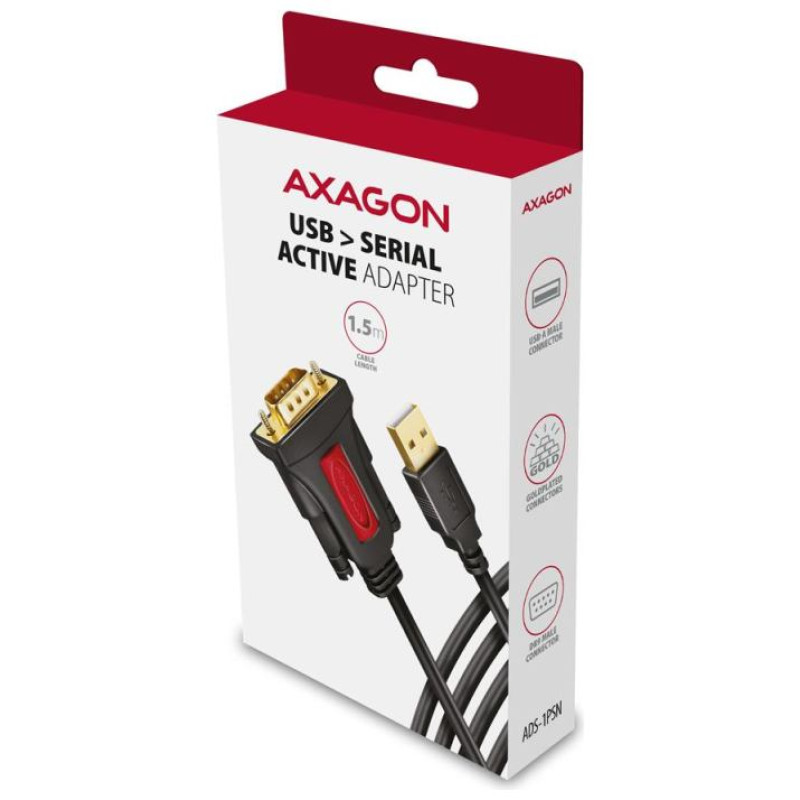Axagon Active USB-A converter for connecting serial devices. Prolific chip.