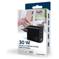 Gembird CHARGER USB 30W 3PORT/TA-UC-PDQC30LCD-BK-02 GEMBIRD