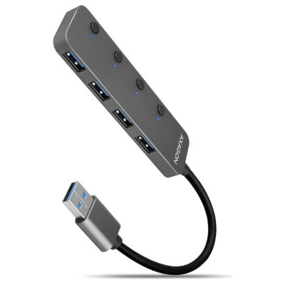 Axagon HUE-MSA 4x USB3.2 Gen 1 SWITCH hub, metal, micro USB power IN, 20cm USB-A cable