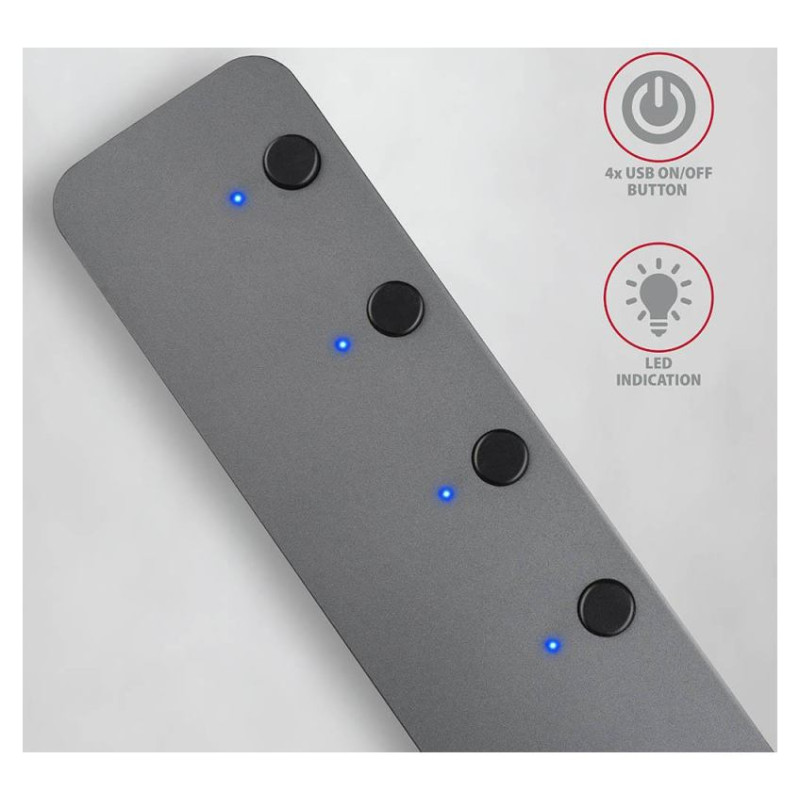 Axagon HUE-MSA 4x USB3.2 Gen 1 SWITCH hub, metal, micro USB power IN, 20cm USB-A cable