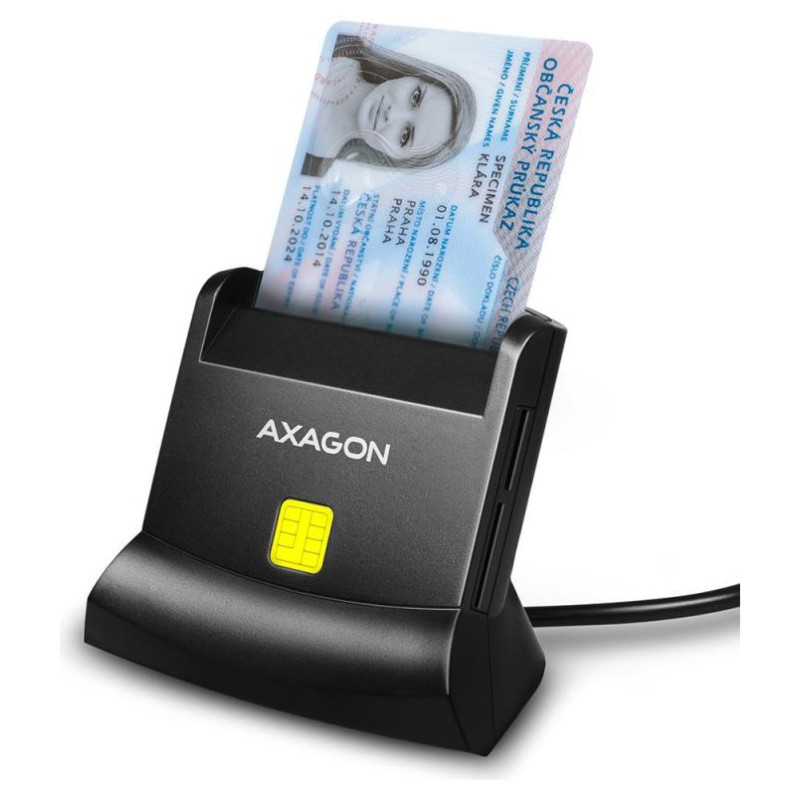Axagon desktop stand reader Smart card / ID card AXAGON CRE-SM2 with USB 2.0 interface include SD, microSD and SIM card slots.