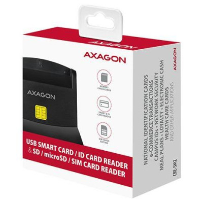 Axagon desktop stand reader Smart card / ID card AXAGON CRE-SM2 with USB 2.0 interface include SD, microSD and SIM card slots.