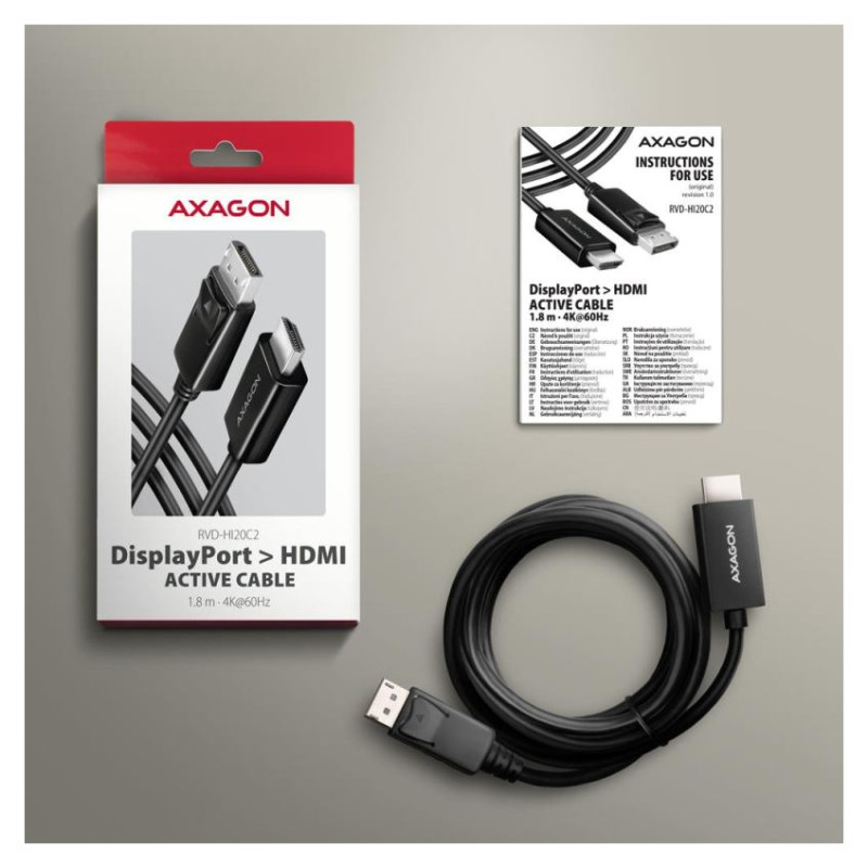 Axagon RVD-HI20C2 DisplayPort - HDMI 2.0 cable 1.8m 4K/60Hz