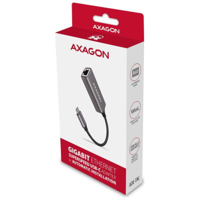Axagon ADE-TRC Type-C USB3.2 Gen 1 - Gigabit Ethernet 10/100/1000 Adapter, metal, titan grey