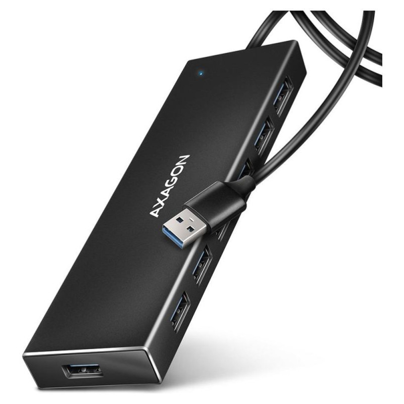 Axagon Seven-port USB 3.2 Gen 1 hub with charging support. Connector for external power supply. USB-A cable 1 m.