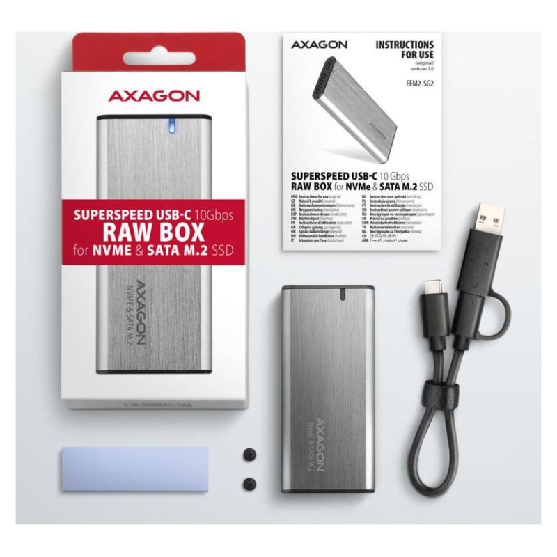 Axagon EEM2-SG2 USB-C 3.2 Gen 2 - M.2 NVMe / SATA SSD 30-80mm ALU box
