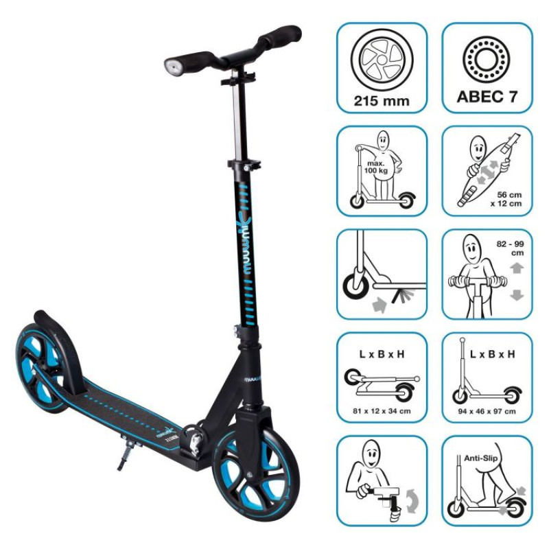 Muuwmi Aluminium Scooter PRO skrejritenis 215 mm, zils - AU 567