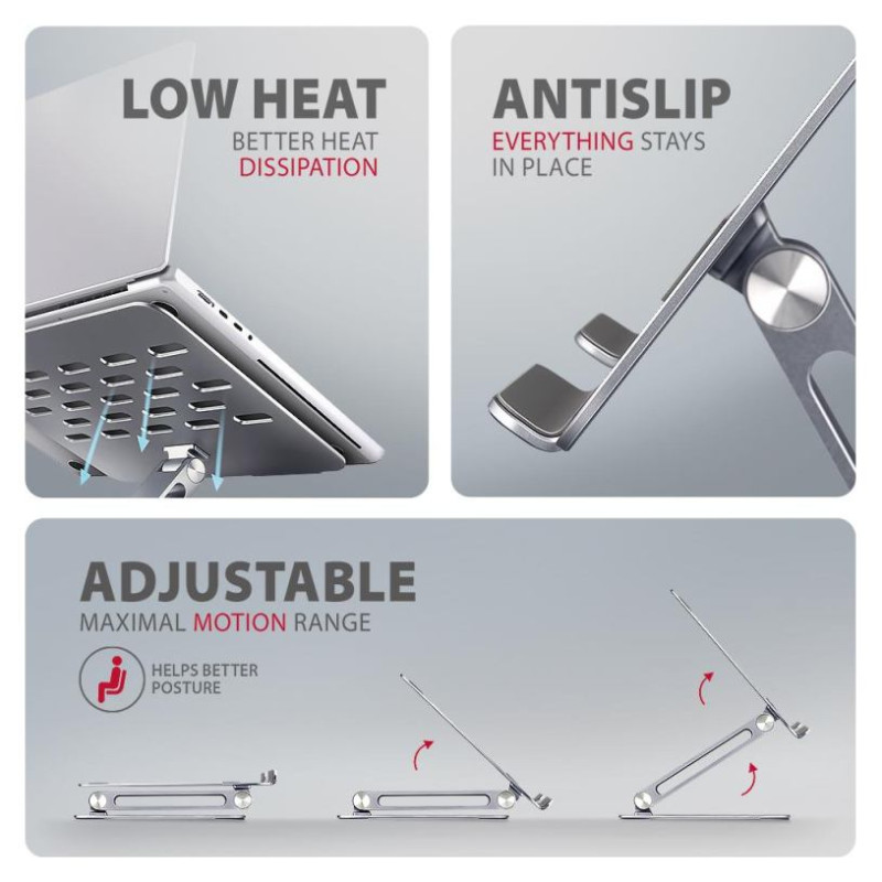 Axagon STND-LQ ALUMINUM HQ stand for 10" - 16" laptops, adjustable height & angle