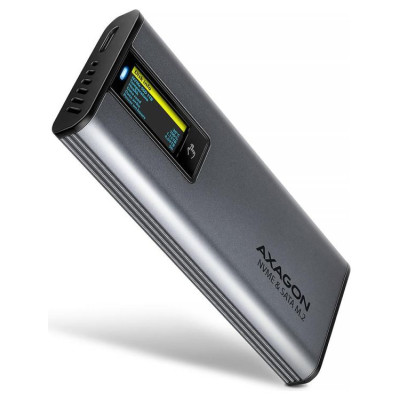 Axagon EEM2-SD2 USB-C 3.2 Gen 2 - M.2 NVMe / SATA SSD 30-80mm ALU box grey, LCD display