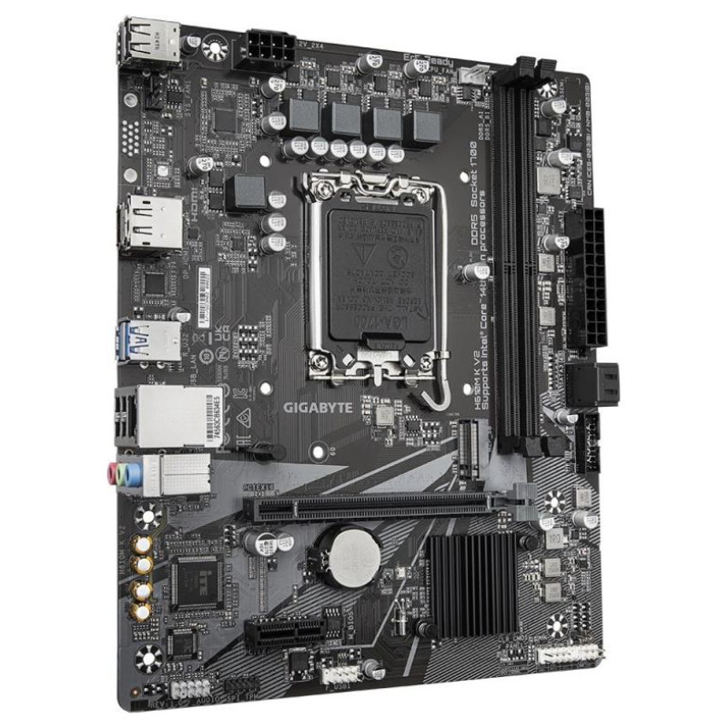 Gigabyte Mainboard|GIGABYTE|Intel H610|LGA1700|Micro-ATX|Memory DDR5|Memory slots 2|1xPCI-Express 3.0 1x|1xPCI-Express 4.0 16x|1xM.2|1xHDMI|1xDisplayPort|4xUSB 2.0|2xUSB 3.2|1xPS/2|1xRJ45|3xAudio port|H610MKV2