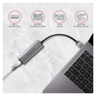 Axagon ADE-25R SUPERSPEED USB-A 2.5 GIGABIT ETHERNETCompact aluminum USB-A 3.2 Gen 1 2.5 Gigabit Ethernet 10/100/1000/2500 Mbit adapter with automatic installation.