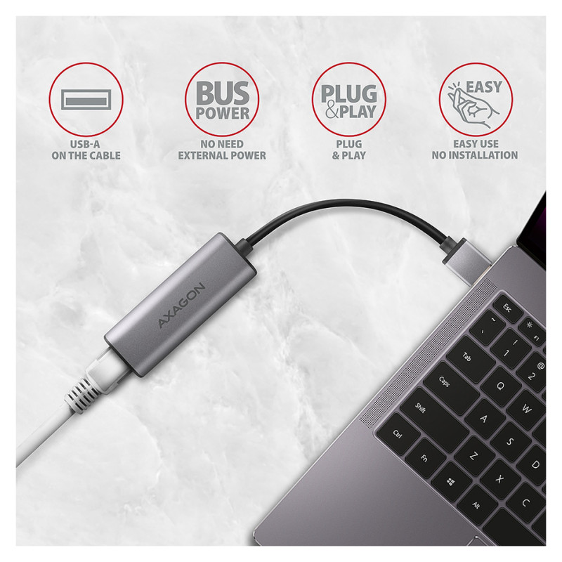 Axagon ADE-25R SUPERSPEED USB-A 2.5 GIGABIT ETHERNETCompact aluminum USB-A 3.2 Gen 1 2.5 Gigabit Ethernet 10/100/1000/2500 Mbit adapter with automatic installation.
