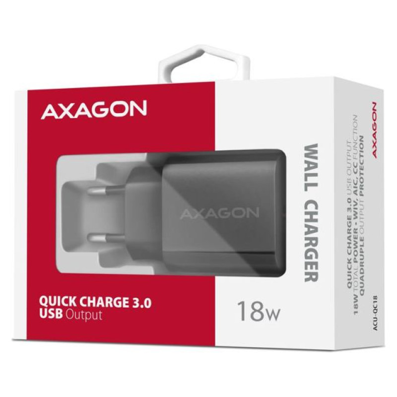 Axagon ACU-QC18 wall charger 1x QC3.0/AFC/FCP/SMART, 18W, black