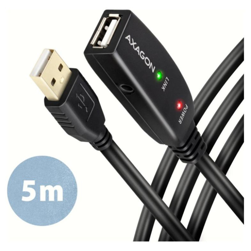 Axagon Active extension USB 2.0 A-M> A-F cable, 5 m long. Power supply option.