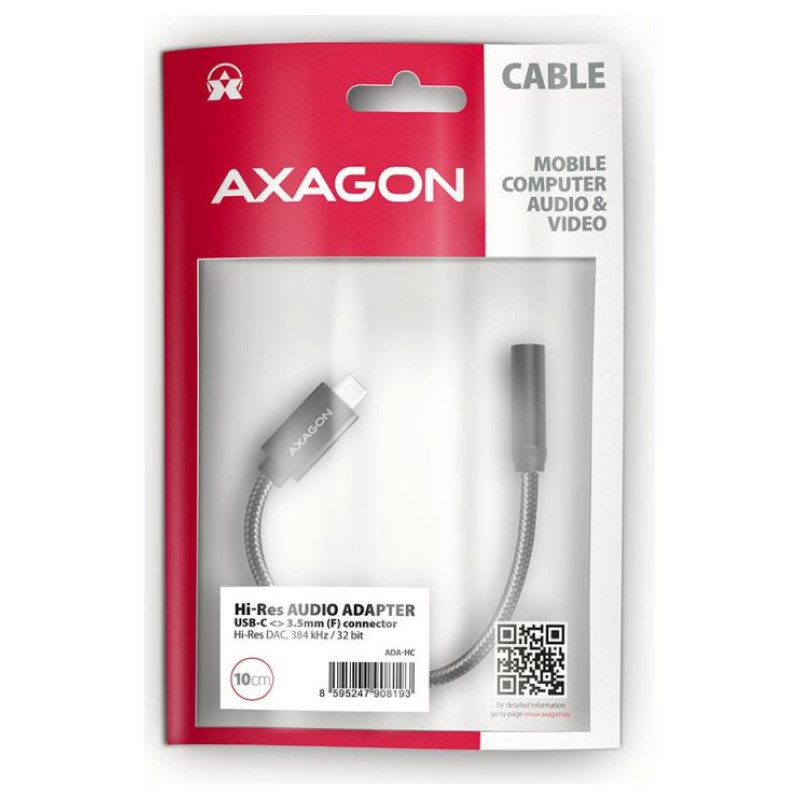 Axagon ADA-HC USB-C - 3.5mm (F) connector, Hi-Res DAC, Audio Adapter 32bit 384kHz