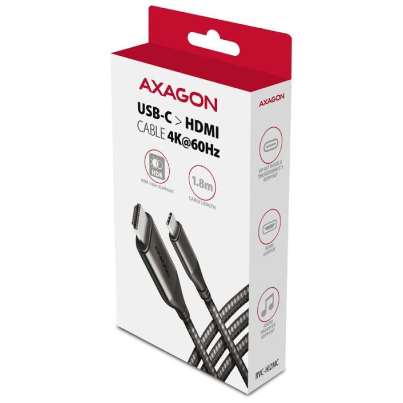 Axagon RVC-HI2MC USB-C -> HDMI 2.0 adapter 4K/60Hz Aluminum, 1,8m cable