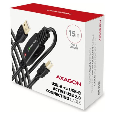 Axagon Active connection USB 2.0 A-M > B-M cable, 20 m long. Power supply option.
