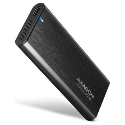 Axagon External USB-C 3.2 Gen 2 metal box for M.2 NVMe & SATA SSD disks. Screwless.