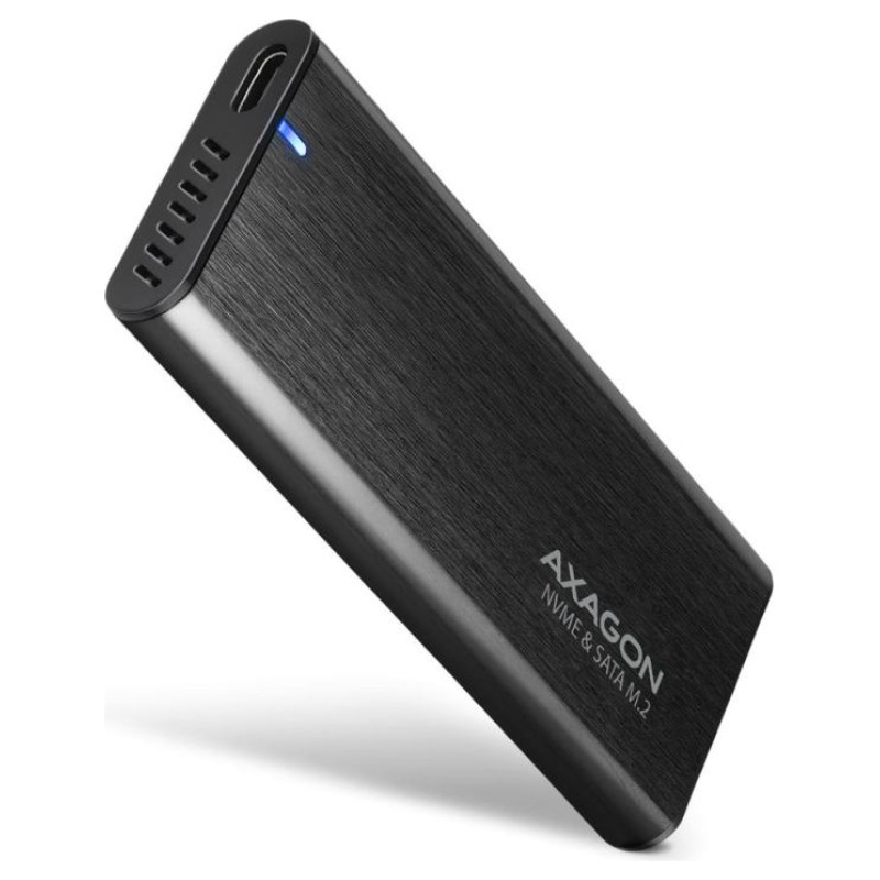Axagon External USB-C 3.2 Gen 2 metal box for M.2 NVMe & SATA SSD disks. Screwless.