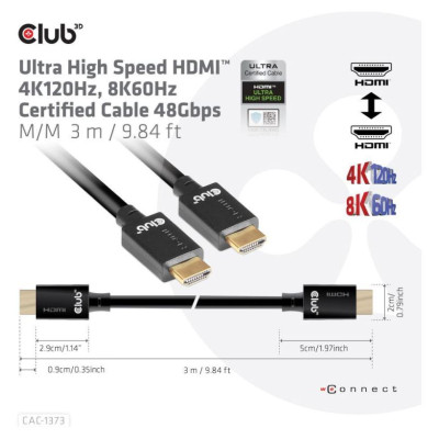 Club3D CABLE HDMI TO HDMI 3M/M/M CAC-1373 CLUB3D