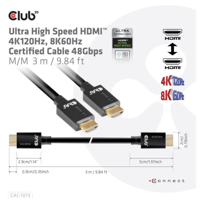 Club3D CABLE HDMI TO HDMI 3M/M/M CAC-1373 CLUB3D